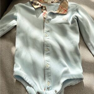 Burberry Light Blue Bodysuit with Check Collar
